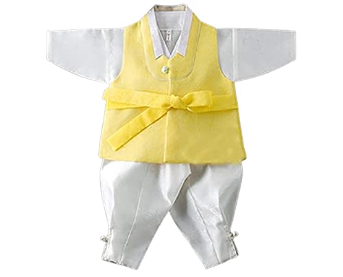 Korean Traditional Hanbok for Baby Boy Birthday Party Korean National 100-day Kid Dolbok (XL, Yellow)
