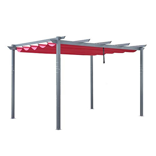 ALEKO Aluminum Patio Retractable Pergola | Outdoor Canopy | Grape Trellis Pergola | Canopy Pool Garden Gazebo | 13 x 10 Ft | Burgundy | PERGBURG10X13