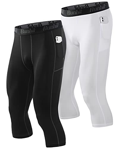 Runhit Men’s 3/4 Compression Pants with Pockets (2 Pack)