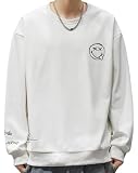 [Bligo] トレーナー メンズ 長袖 Tシャツ 秋服 無地 丸襟 スマイリー プリント 人気 大きいサイズ シンプル ゆったり White-7XL