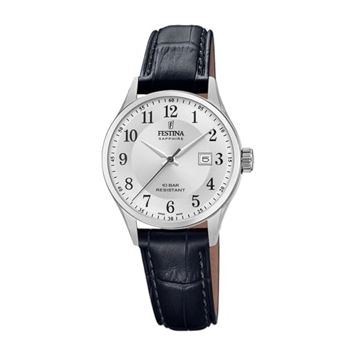 Festina swiss made watch silver gray leather strap, women's Swiss