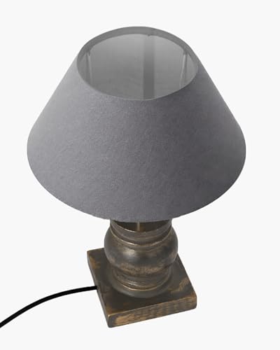 Image of Homesake Small Table Lamp for Bedroom Living Room Simple Retro Grey Distress Wood Grain Farmhouse Bedside Lamps Suitable for Nightstand, Desk Light, Gift, Trophy, (Grey Cone Shade)