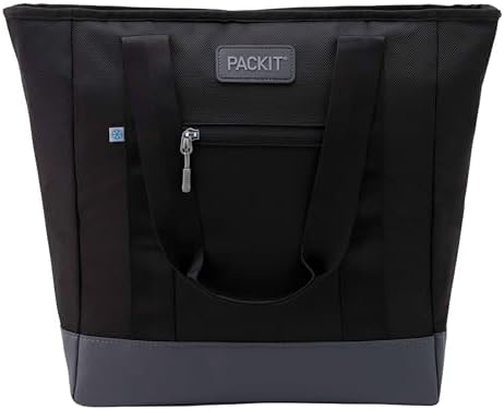 PackIt Freezable Carry Tote, Black/Gray, Engineered with ECOFREEZE+ Technology: Triple Layered Protection for Ultimate Cooling, Foldable, Reusable, Zip Closure, Designed for Fresh Food On the Go