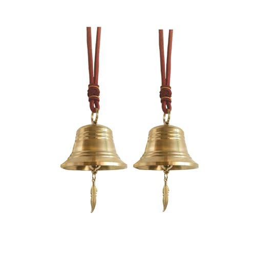 2 PCs Small Brass Door Bells Hanging Vintage Bell for Door Knob Gold Home Garden for Xmas Decoration Christmas Decor Shopkeepers on Handcrafted Rope Wind Chimes Wedding Decor DIY Favor Crafts