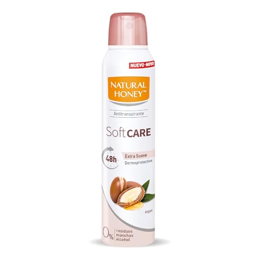 Natural Honey, Soft Care Antitranspirante con Argán, Desodorante Spray Sin Alcohol, 48H de Protección Suave Contra los Malos Olores, Fórmula Anti Manchas, Fragancia con Extractos Naturales, 200 ml