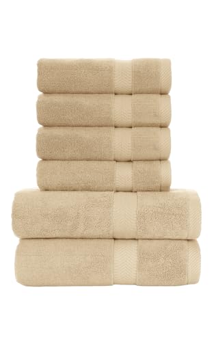 Cotton Bath Towel Set for Family, Set of 6, Beige