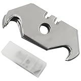 Opfiue 100PCS Utility Hook Blades,Steel Razor Blades Safety Horn Knife Blades Storage Box,Curved Utility Hook Blade for Cutting Carpets, Wallpaper, Roofing Materials