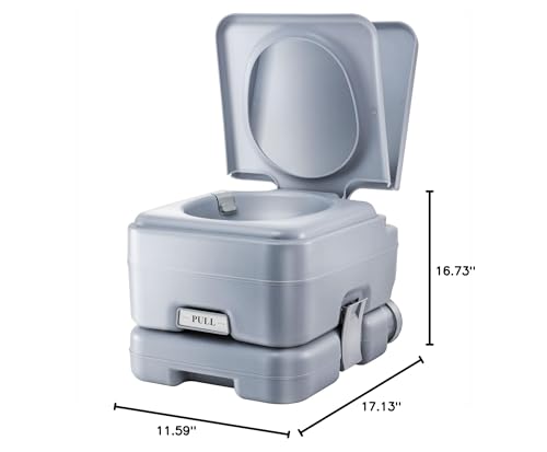 Image of 2.7-Gallon Portable Travel Toilet | Features Detachable Holding Tank /Sealing Slide Valve & Bellow-Type Flush | Easy Transport w /Compact Lightweight Design & Carry Handle | Gray