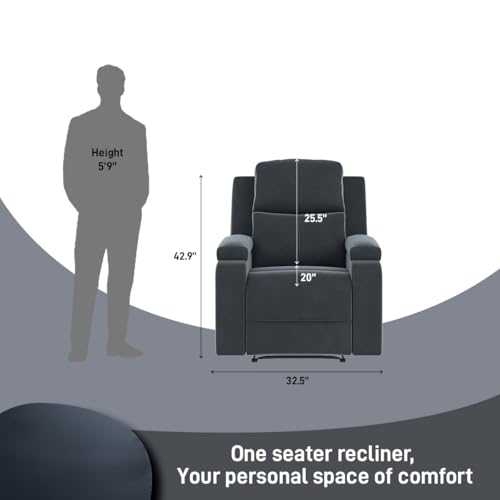 Image of Amazon Brand - Solimo Emerald | Single Seater Sofa Recliner | Manual Recliner (Velvet Grey)