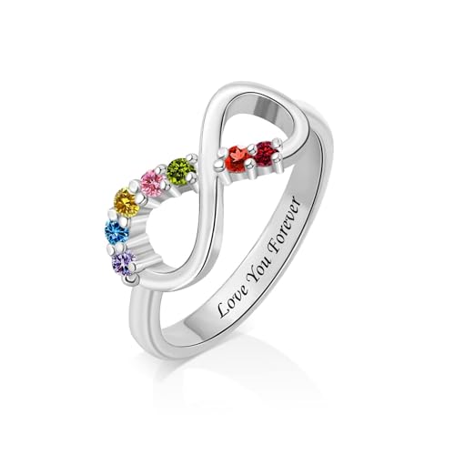 BAUMA AUTO Personalized Mother Ring with 1-9 Birthstones Custom Engraving Infinity Ring for Women Family Promise Ring for Mom Grandma Christmas Gifts for Her