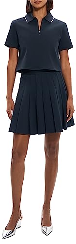 Theory Women's Tennis Polo Zip Top, Nocturne Navy, X-Large