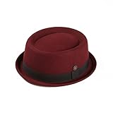 DASMARCA Mens Wool Felt Skimpy Brim Gatsby Rudeboy Pork Pie Porkpie Hat (M: 56-57cm, Vino)