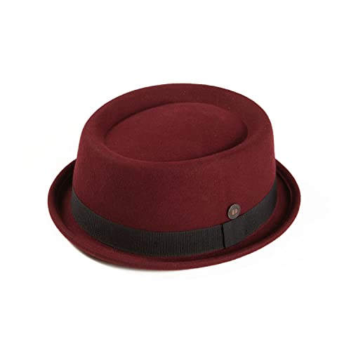 DASMARCA Mens Wool Felt Skimpy Brim Gatsby Rudeboy Pork Pie Porkpie Hat (M: 56-57cm, Vino)