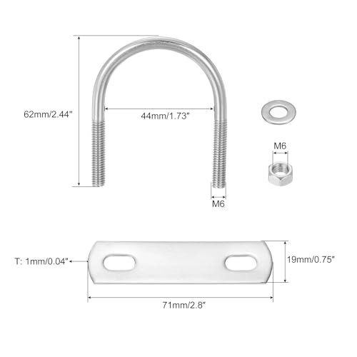 QUARKZMAN 4 Set U Schrauben M6 x 42mm ID x 62mm Länge Runde U Bügelschraube Edelstahl 304 Klammer Schellen U-Bolzen mit Gewinde Muttern Rahmenplatte Unterlegscheibe für Rohr Befestigung
