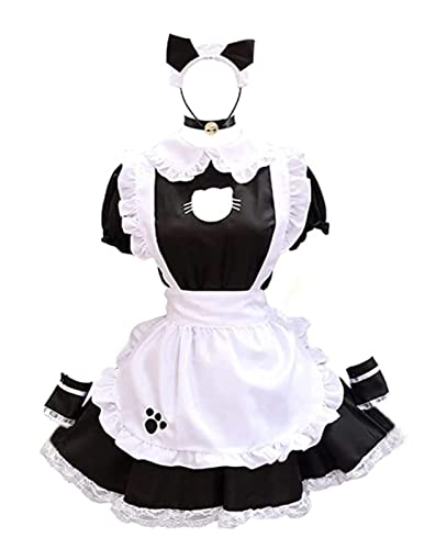 Jinlan Fuzhuang Women Maid Outfits Cat Cutout Handmaid Cosplay Costumes with Apron Headpiece (Schwarz1, XS) Cover