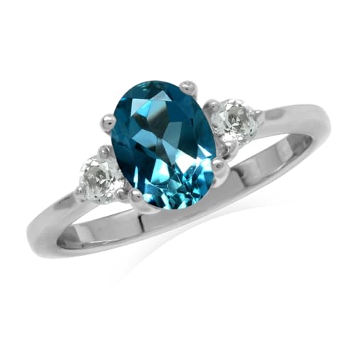 Silvershake 8X6mm Oval Shape Gemstone White Gold Plated or Yellow Gold Plated 925 Sterling Silver Engagement Ring Jewelry for Women