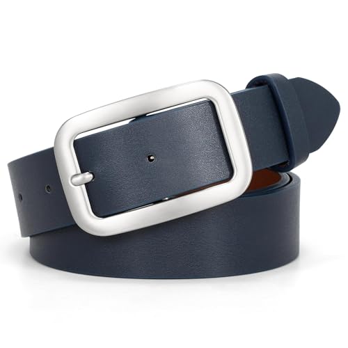 WHIPPY Women Leather Belts for Jeans Pants Fashion Dress Belt for Women with Solid Pin Buckle, Blue, M