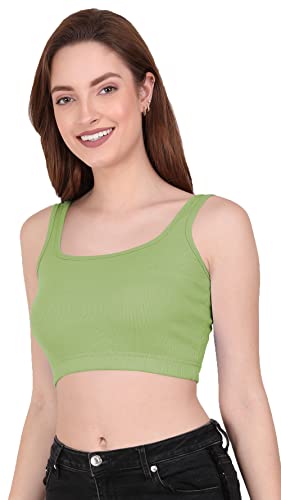 Image of THE BLAZZE 1044 Women's Cotton Basics Sexy Solid Square Neck Slim Sleeveless Saree Readymade Saree Bra Blouse Crop Top T-Shirt for Women