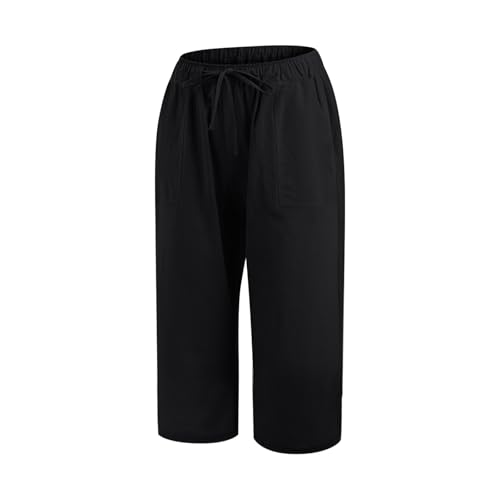 Linen Capris Pants for Women Summer Drawstring High Waisted Yoga Pants Comfy Soft Baagy Lounge Trousers with Pockets4