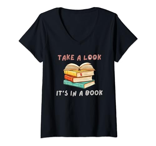 Take A Look It's In A Book Reading Vintage Retro for Teacher Camiseta Cuello V