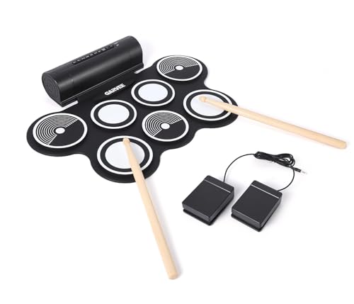 Image of Wireless Electronic Drum Set with 7 Pads, Portable Roll-Up Practice Kit for Kids & Beginners , Built-in Speaker, LED Lights, Recording & Headphone Output ,Includes Kick Pedal, Drum Sticks