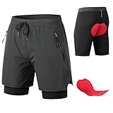Herren Atmungsaktive Fahrradhose Mit 4D Gel Radlerhose, Damen Schnelltrocknende MTB Radlerhose Elastische Herren Mountainbike Radhose, Leichte Cargo Shorts Loose-fit Männer Unterhose,Grey-XXL