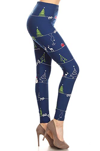 Leggings Depot Women's High Waist Novelty Christmas Holiday Print Leggings-Full Length-S657, Christmas Thread, 3X5X