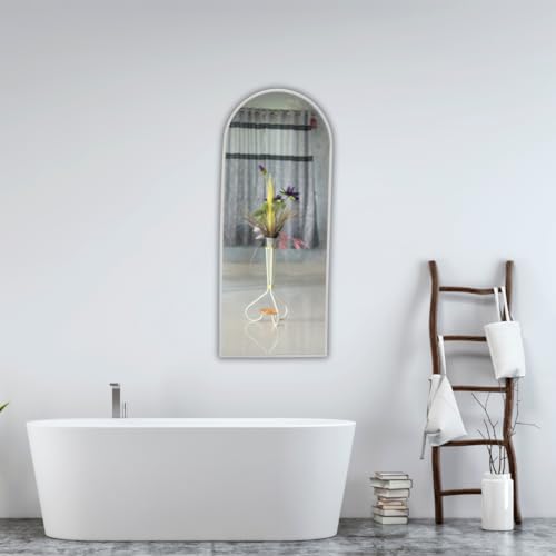 Image of Modern Elegance Semi Circle Wall-Mounted Mirror Metal Framed Wall Mirror Bathroom Mirror Living Room Mirror Home Decor Mirror 24 x 60 Inches White MF 90
