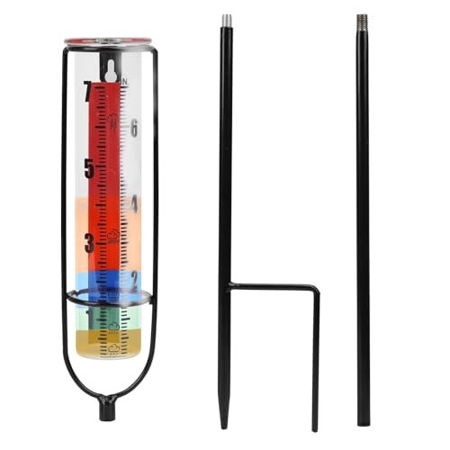 BigKing Pluviómetro de exterior a color, 7 en pluviómetro de jardín con césped metálico de tres secciones para la medición de las precipitaciones al aire libre, fácil instalación y lectura