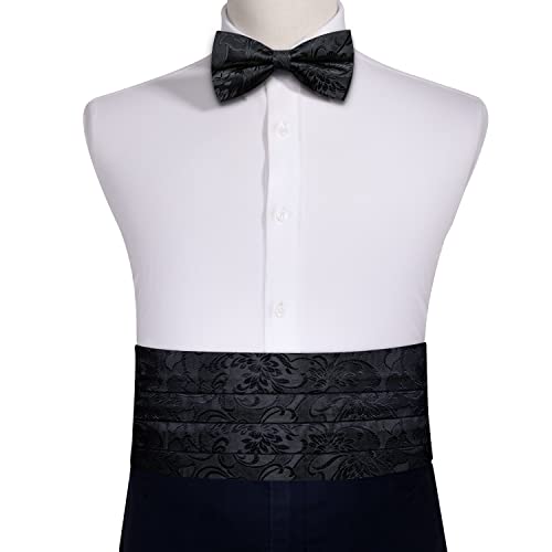 Image of Barry.Wang Men Silk Paisley Cummerbund and Pre-tied Bowtie Handkerchief Cufflink Set for Tuxedo
