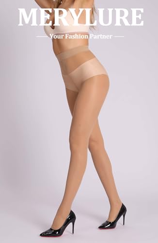 Image of MERYLURE 20D Sheer Black Tights for Women, T-Crotch Ultra Thin Pantyhose High Waist Stockings Reinforced Toes 2 Pairs