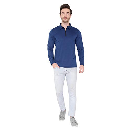 Image of Men's Cotton Blend Full Sleeve Zip Neck Polo T-Shirt (Pack of 1)
