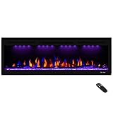 Masarflame Luxurious 50" Electric Fireplace, Wall Mounted&in Wall Recessed Fireplace Heater, Adjusta