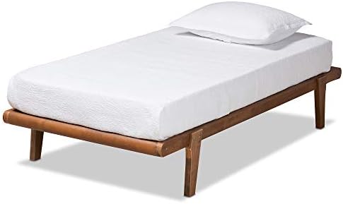 Baxton Studio Kaia Mid-Century Modern Walnut Brown Finished Wood Twin Size Platform Bed Frame