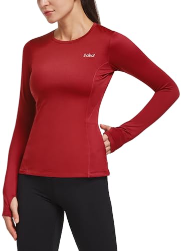 BALEAF Women's Thermal Fleece Tops Long Sleeve Running Athletic Shirt with Thumbholes Zipper Pocket for Cold Weather