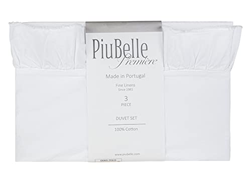 Piubelle Home White Ruffle Duvet Cover Set Shabby Chic French Country Style Ruffled Frayed Edges 100% Cotton Luxury 3 Pc (Queen) #TOP3