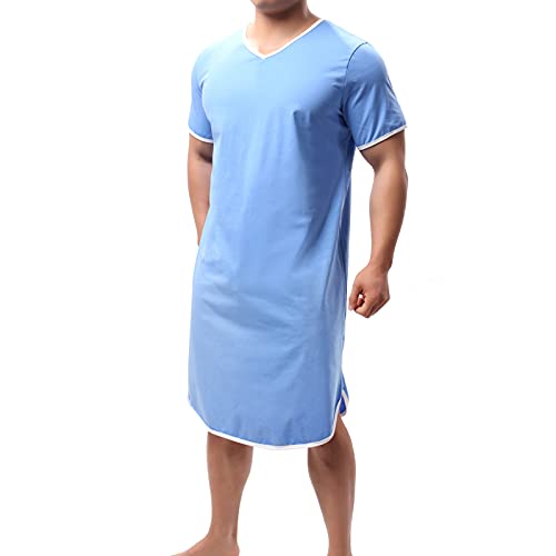 QiaTi - Camicia da notte da uomo, in cotone