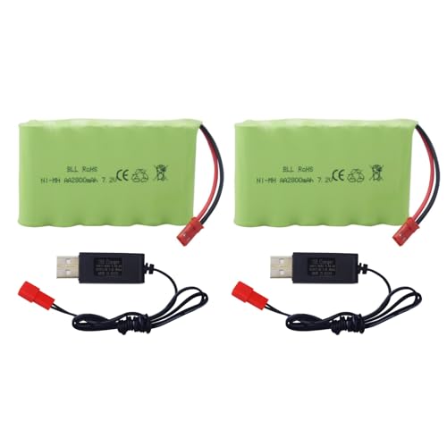 Fytoo 2PCS 7.2V 2800mah AA Rechargeable Ni-MH Battery with JST-2P Plug with USB Charging Cable for New Version TR-211 TR-212 TR-215 550 RC Excavator Car Truck Engineering Vehicle TR-211 RC Toy Battery