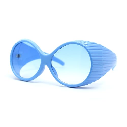 Oversized Round Goggle Style Thick Temple Plastic Dimensional Plastic Sunglasses All Blue