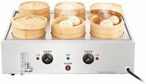 Commercial Electric Food Warmer - 6 Holes, 220V, Adjustable 30-110℃, Steaming Steamer for Restaurants & Stores, High Thermal Conductivity, Ideal for Buns & More
