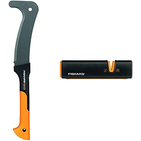 Fiskars Machete,: 50,5 cm, Antihaftbeschichtet, Gehärtete Stahlklinge/Glasfaserverstärkter Kunststoffgriff & Axt- und Messerschärfer, Keramik- Schleifkopf/Gehäuse aus glasfaserverstärktem Kunststoff Cover