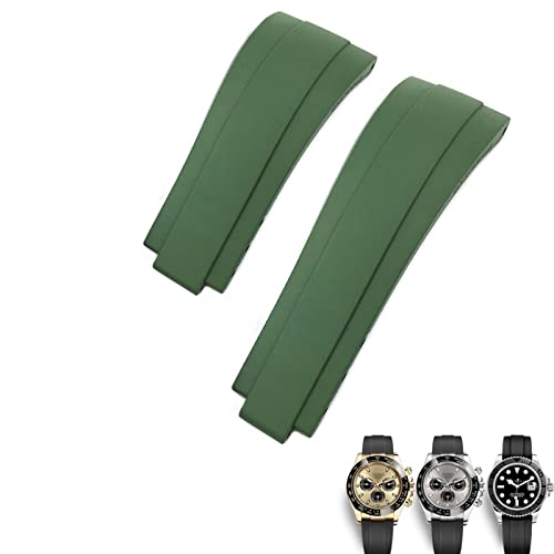 Bracelet FKM 20 mm pour Rolex Submariner Daytona Yacht-Master vert avec boucle argent doré