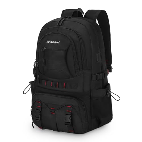 SUIKIHUM 40L Hiking Backpack for Men Women, Expandable Travel Backpack for Camping, Waterproof Outdoor Hiking Daypack with USB A/C Port, Black, Medium