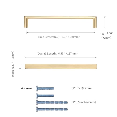 Image of 6 Pack 6.3 Inch(160mm) Kitchen Cabinet Handles Brushed Gold Cabinet Pulls Kitchen Cabinet Hardware Drawer Pulls for Dresser Cupboard Wardrobe