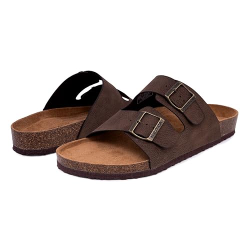 Image of Nautica Men's Sandals - Casual Slides with 2 Adjustable Buckle Straps and Cork Footbed for Ultimate Comfort and Style (Regular /Wide Width, Big Size)