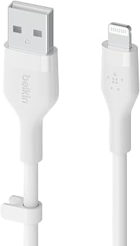 Belkin USB to Lightning Silicone Cable for iPhone 14 / 13 / 12 / SE / 11 / XR Fast Charge Heavy Duty MFi Certified 1 Meter White BOOST CHARGE Flex CAA008bt1MWH
