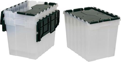 Image of Akro-Mils KeepBox 18G Storage Box, Lid Attached, Stackable, Clear /Green 3pk | 18 Gallon Plastic Storage Container, Nesting and Stackable, Clear Tote for Garages, Closets, Moving, 21 inch x 15 inch x 17 inch
