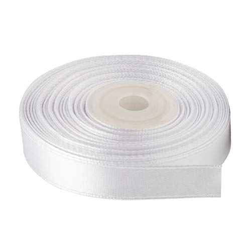 Image of Solid Color Double Faced White Satin Ribbon 5 /8 inch X 25 Yards, Ribbons Perfect for Crafts, Wedding Decor, Bow Making, Sewing, Gift Package Wrapping and More