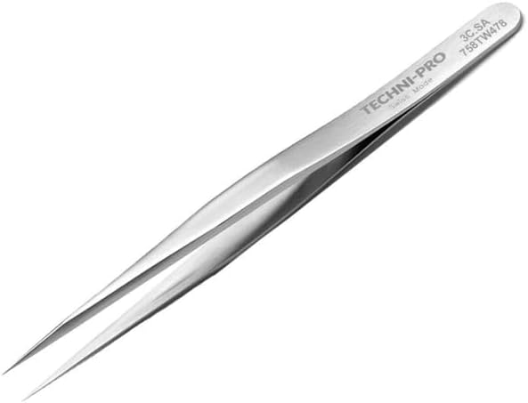 758TW478 - High Precision Tweezers, Style 3C, Anti-Acid/Anti-Magnetic, Stainless Steel, Fine, Pointed, 4.3'