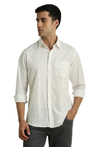 Peter England Men’s Slim Fit Full Sleeve Casual Shirt in Slub Cotton with All-Over Leafy Print